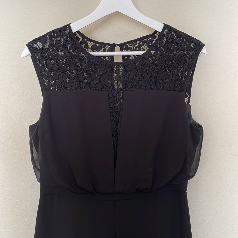 White House Black Market Lace Inset-Bodice Black Wide-Leg Jumpsuit - Picture 5 of 8